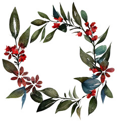 Hygge christmas watercolor floral wreath 