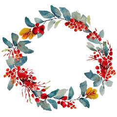 Hygge christmas watercolor floral wreath 