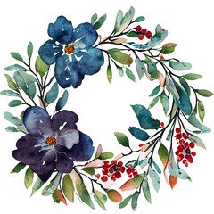 Hygge christmas watercolor floral wreath 
