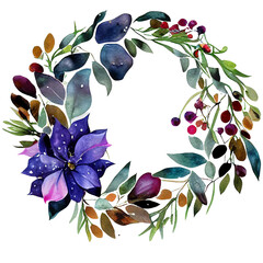Hygge christmas watercolor floral wreath 