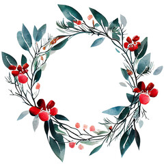 Hygge christmas watercolor floral wreath 