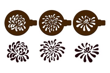 Aster flowers silhouettes. Round stencils for decorating confectionery and coffee.