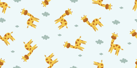 Fototapeta premium Cute animal giraffe wild life pastel doodle pattern
