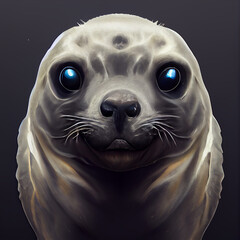 A 3d illustration of portrait sea lion on a dark background