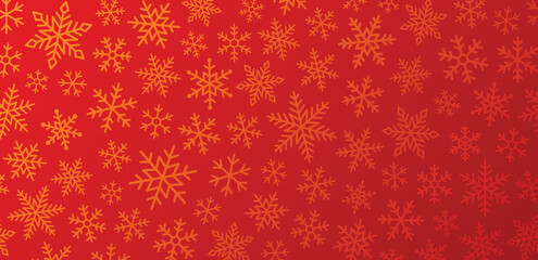 Christmas red background with various small snowflakes. Snow flakes, snow on red beckground.