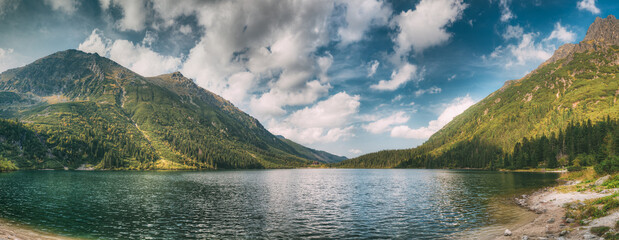 Tatra National Park, Poland. Famous Mountains Lake Morskie Oko Or Sea Eye Lake In Summer Day. Beautiful Tatras Lake Landscape. UNESCO's World Network of Reserves. Panoramic View Of Polish Nature. © Great Brut Here