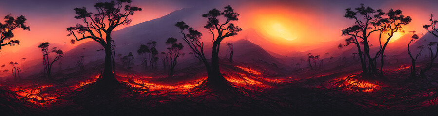 Artistic concept painting of a devastated land by climate change, background 3d illustration.