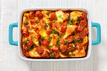 english muffin egg sausage bake, top view