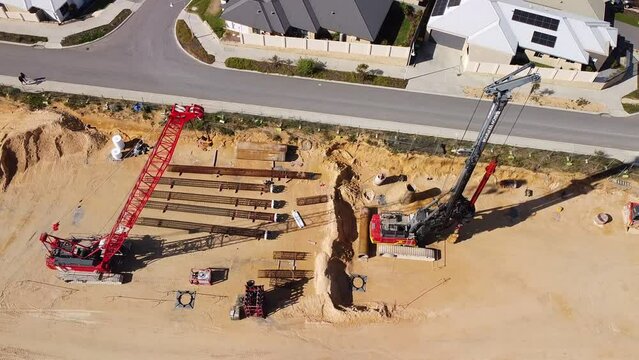 Aerial Orbit Over Construction Cranes, Yanchep Rail Extension Works Butler Perth