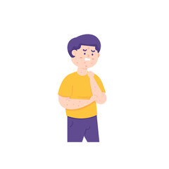 a boy scratched his hand because he felt itchy. itchy rash. symptoms of skin disease, chickenpox, prurigo, monkeypox, allergies. health problems and disease. cartoon character illustration design