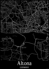 Black and White city map poster of Altona Germany.