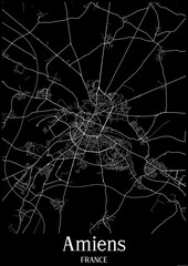 Black and White city map poster of Amiens France.