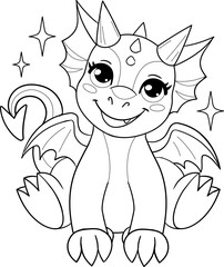 Cute cartoon dragon. Vector isolated outline for coloring page