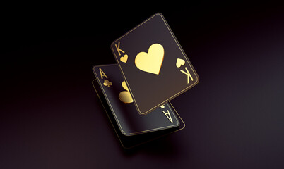 casino cards poker balckjack baccarat and chips gold black 3d render 3d rendering illustration 