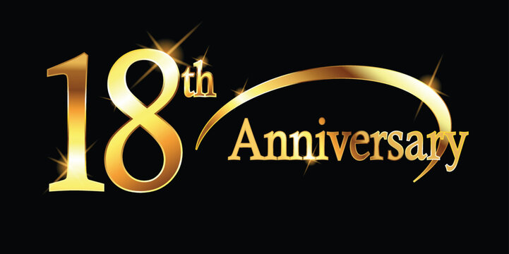 18th Anniversary celebration. Gold Luxury Banner of 18th Anniversary celebration. eighteenth celebration card. Vector anniversary
