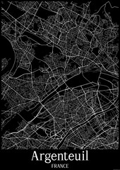 Black and White city map poster of Argenteuil France.