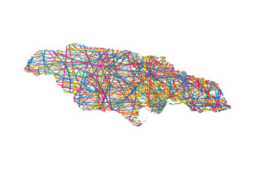 vector illustration of multicolored abstract striped map of Jamaica