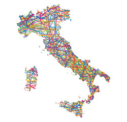 vector illustration of multicolored abstract striped map of Italy