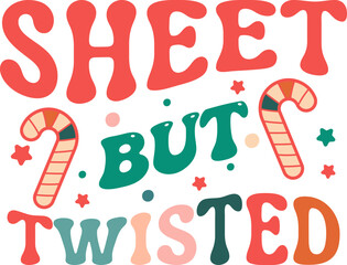 Sheet but twisted. Retro Christmas Card, greeting, design, T shirt print,  postcard wish, poster, banner isolated on white background. winter cozy themed colorful text vector illustration 