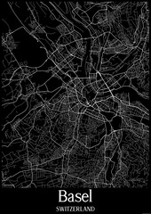 Black and White city map poster of Basel Switzerland.