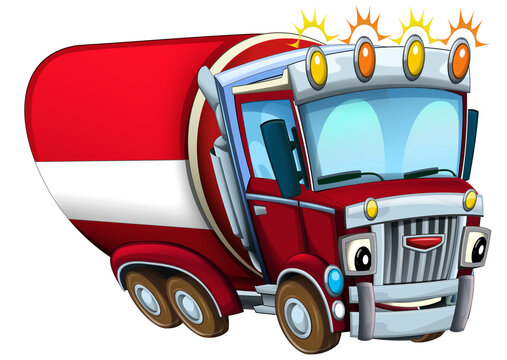 Cartoon happy and funny cartoon fire fireman bus isolated illustration for children