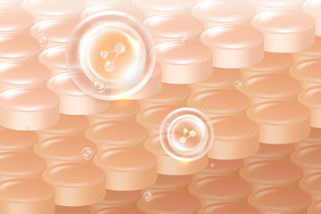 Hyaluronic acid hair and skin solutions ad, white collagen serum drop into skin cells with cosmetic advertising background ready to use, illustration vector.