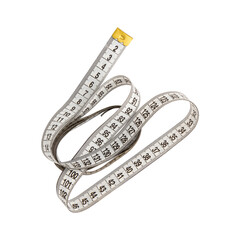 white measuring tape isolated on white background, top view