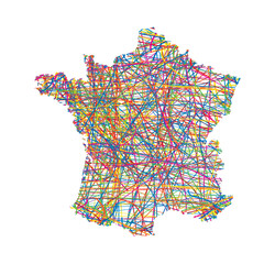 vector illustration of multicolored abstract striped map of France