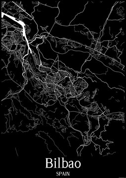 Black and White city map poster of Bilbao Spain.