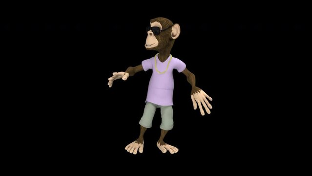 Cool monkey dance - 3d render looped with alpha channel.
