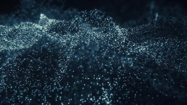 Abstract blue background with moving and flicker wave particles. Backdrop of bokeh grains light ray effect. 4k looping Animation


