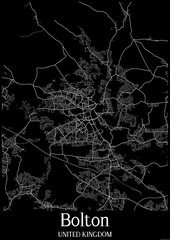 Black and White city map poster of Bolton United Kingdom.