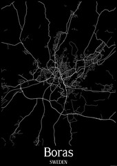 Black and White city map poster of Boras Sweden.