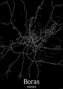 Black and White city map poster of Boras Sweden.