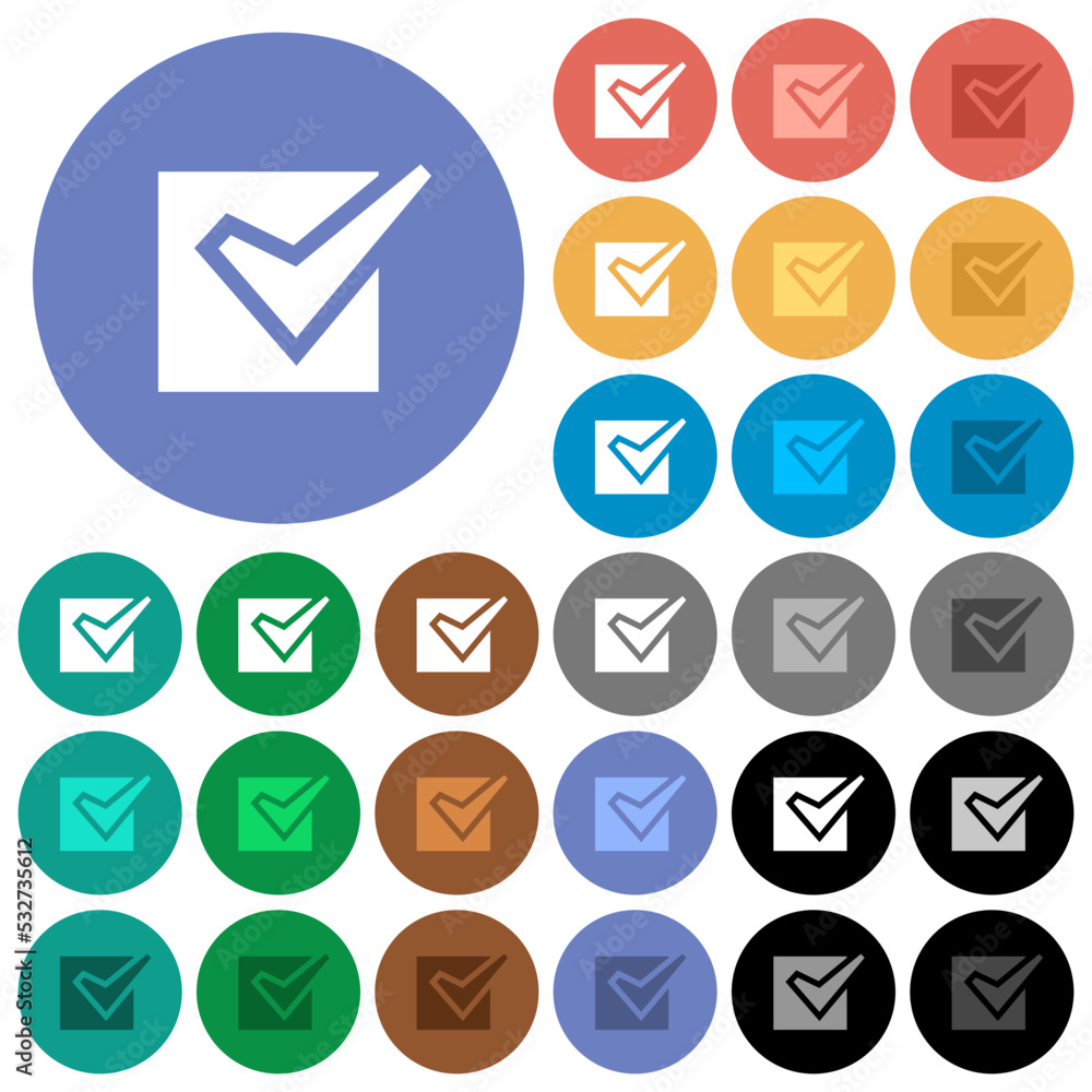 Poster checked box solid round flat multi colored icons