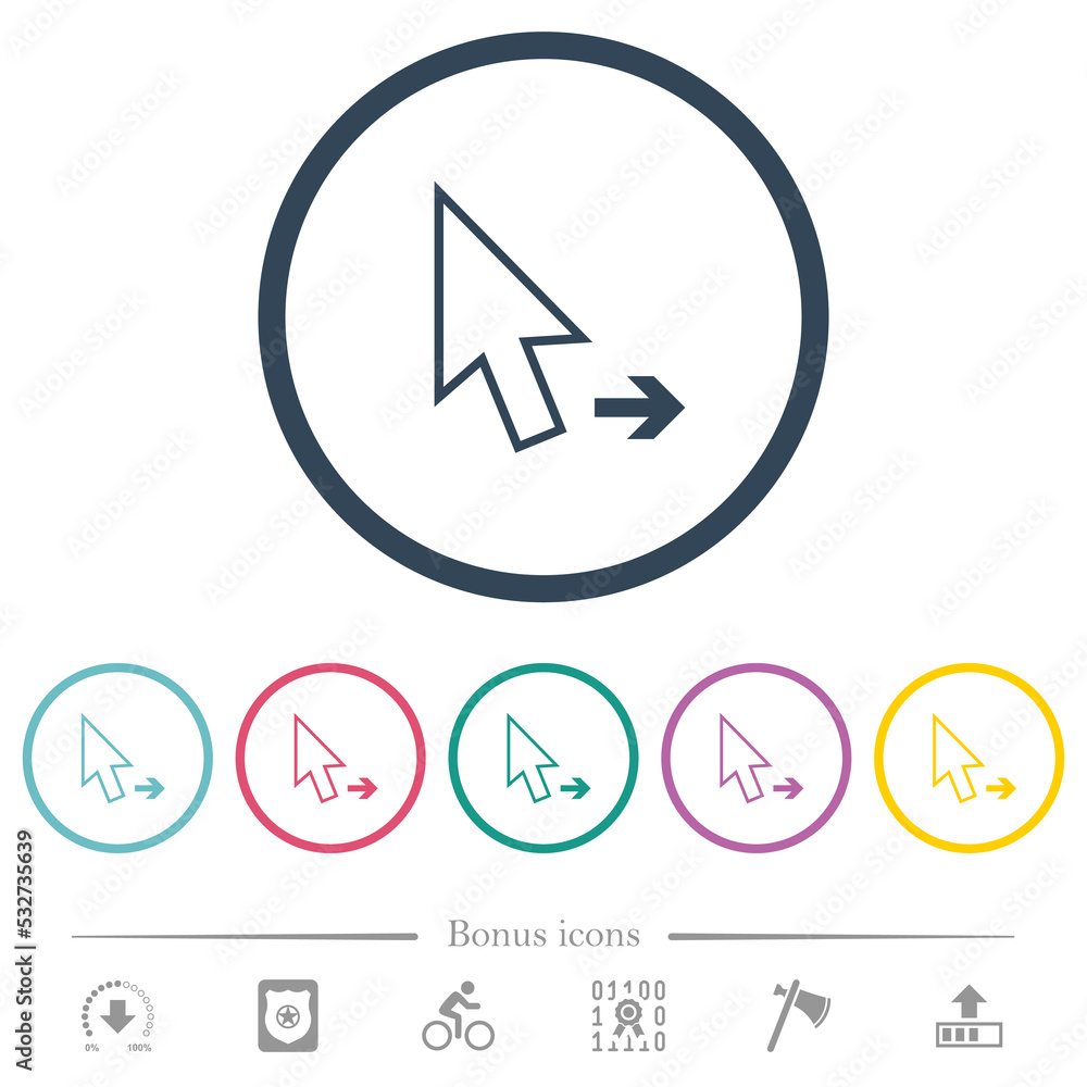 Poster arrow cursor right outline flat color icons in round outlines