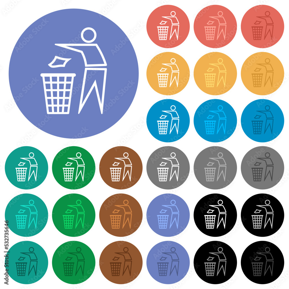 Poster tidy man outline round flat multi colored icons