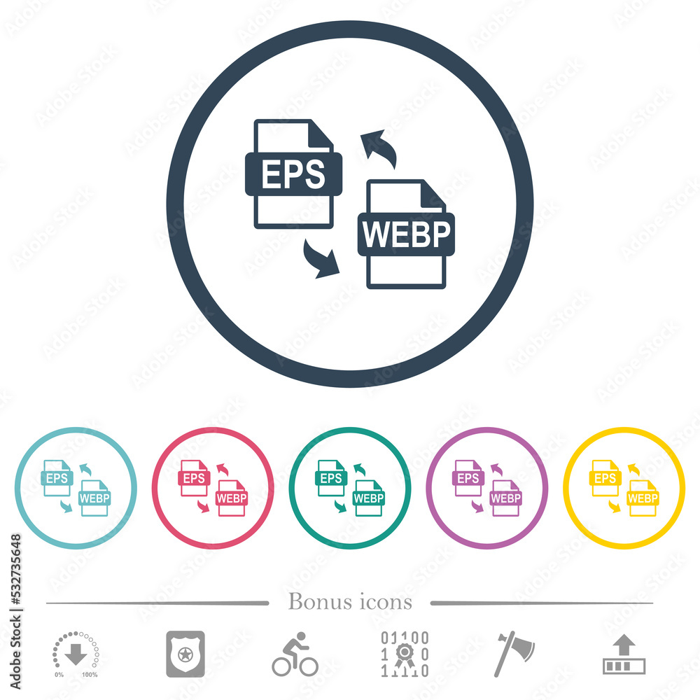 Poster eps webp file conversion flat color icons in round outlines