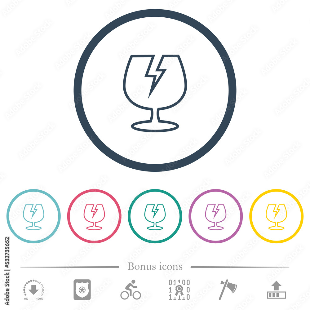 Poster fragile symbol outline flat color icons in round outlines