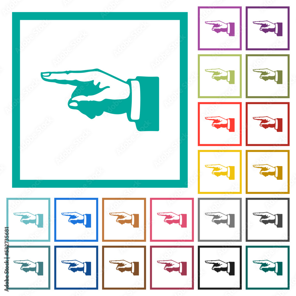 Poster left pointing hand alternate drawing flat color icons with quadrant frames