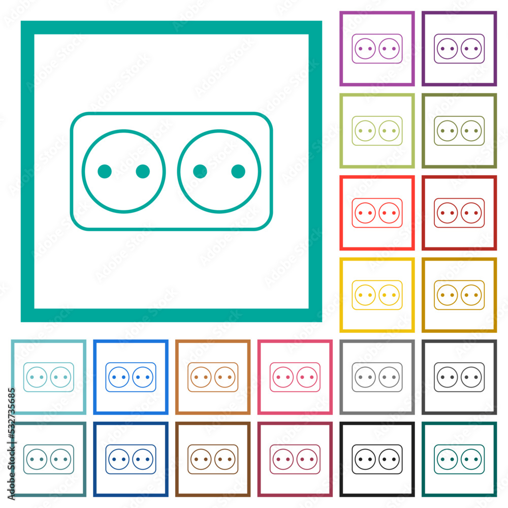 Poster Electrical outlet with two sockets outline flat color icons with quadrant frames