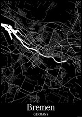 Fototapeta premium Black and White city map poster of Bremen Germany.