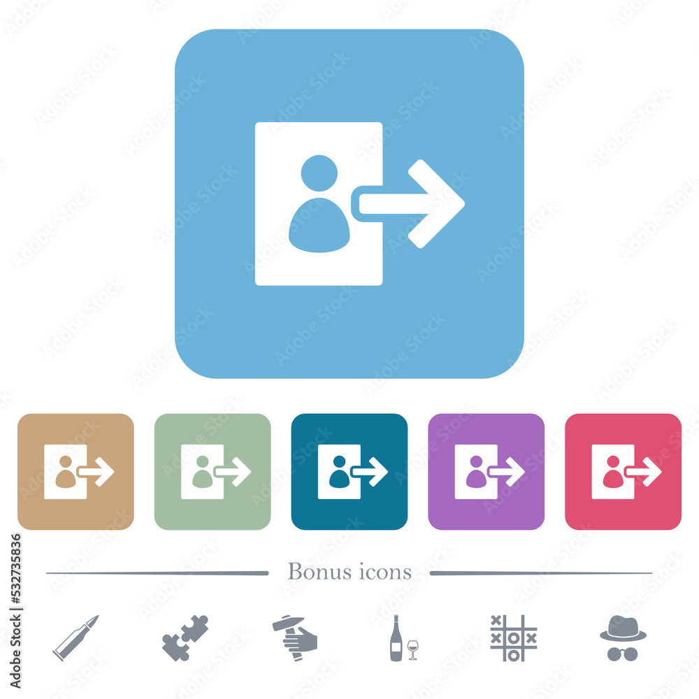 Poster user logout solid flat icons on color rounded square backgrounds
