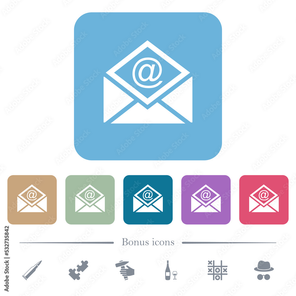 Aufkleber open mail with email symbol flat icons on color rounded square backgrounds
