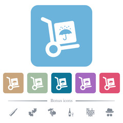 Not waterproof parcel delivery solid flat icons on color rounded square backgrounds