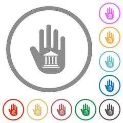 Hand shaped banking sanction sign solid flat icons with outlines