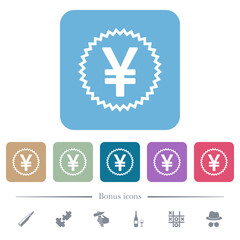 Fototapeta premium Japanese Yen sticker alternate flat icons on color rounded square backgrounds