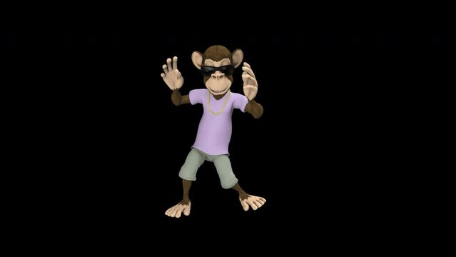 Cool monkey dance - 3d render looped with alpha channel.