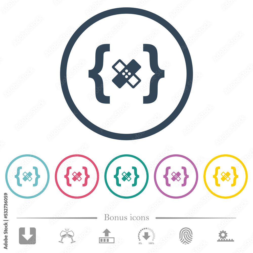 Poster software patch flat color icons in round outlines