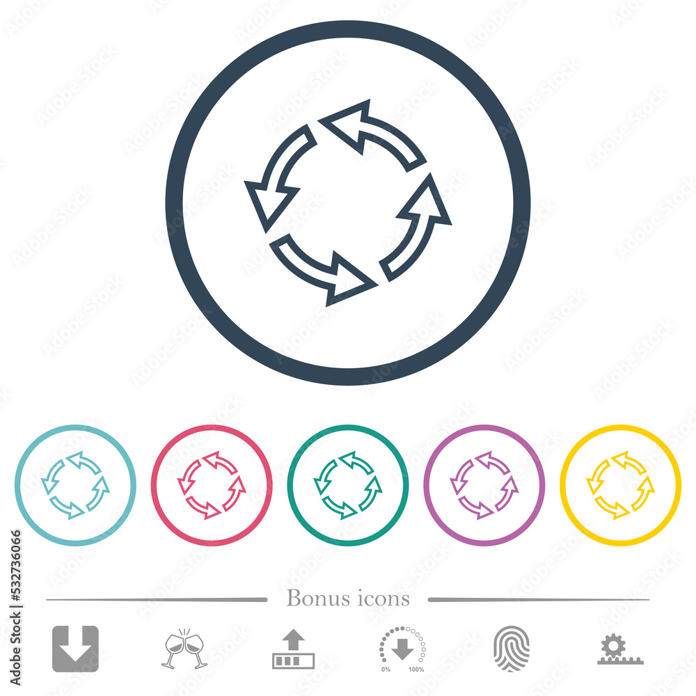 Poster rotate left outline flat color icons in round outlines